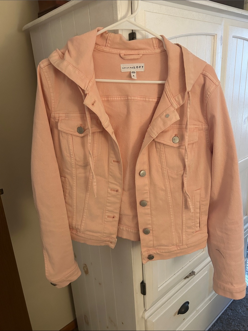 LOFT Peach-Pink Hooded Denim Jacket